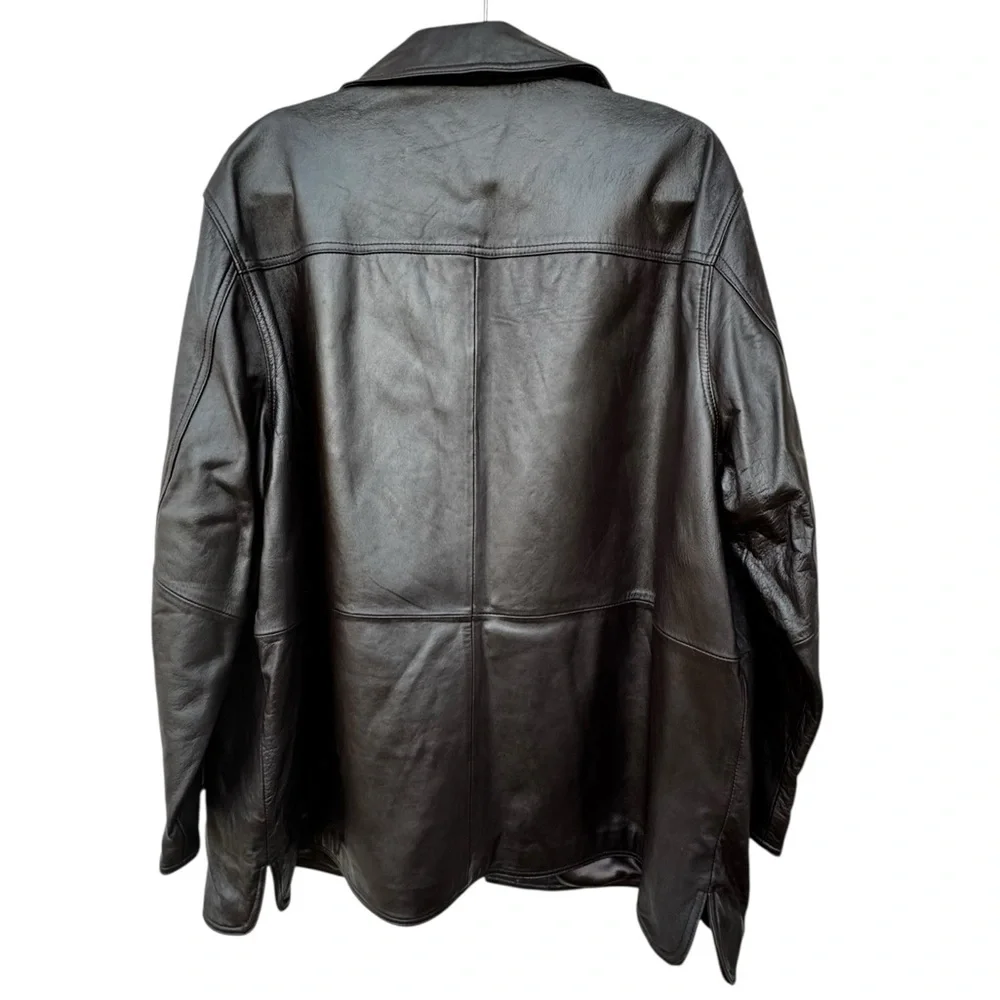 Leather Brown Button-Front Coat size 2X - Picture 9 of 12